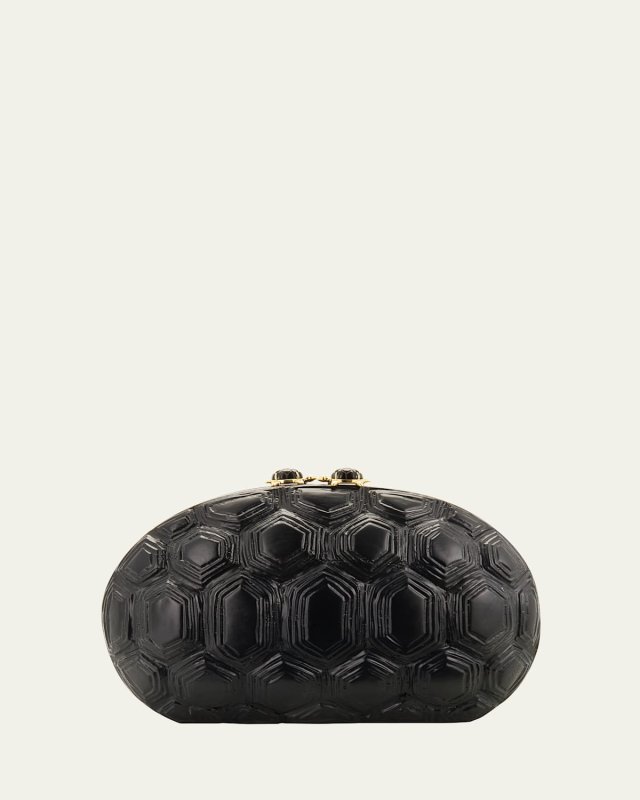 Turtle Shell Wooden Oval Clutch with 18K Gold and Onyx